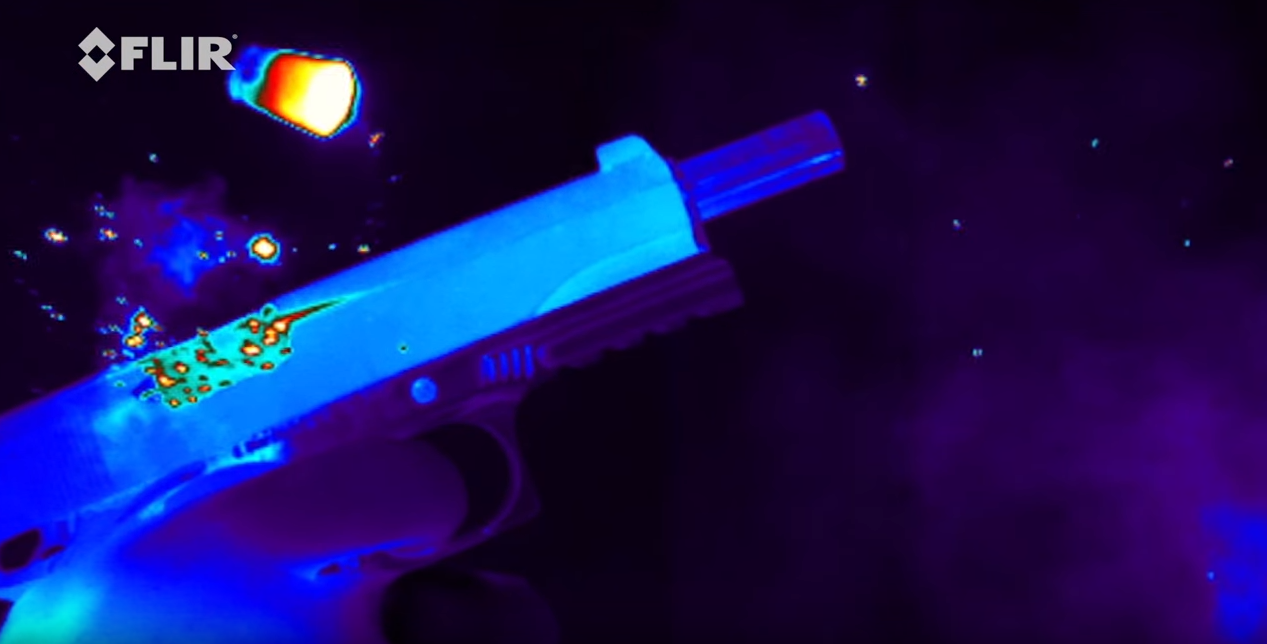 High Speed FLIR Thermal of a 1911 .45ACP Pistol Shell Casing Ejection